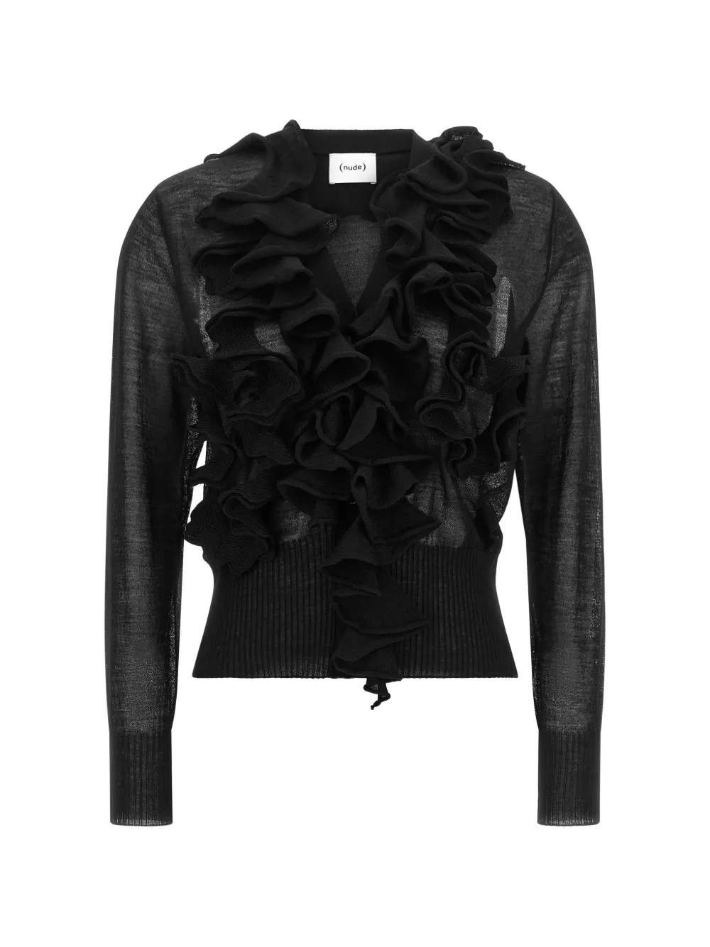 Nude ruffled semi-transparent cardigan - Nero