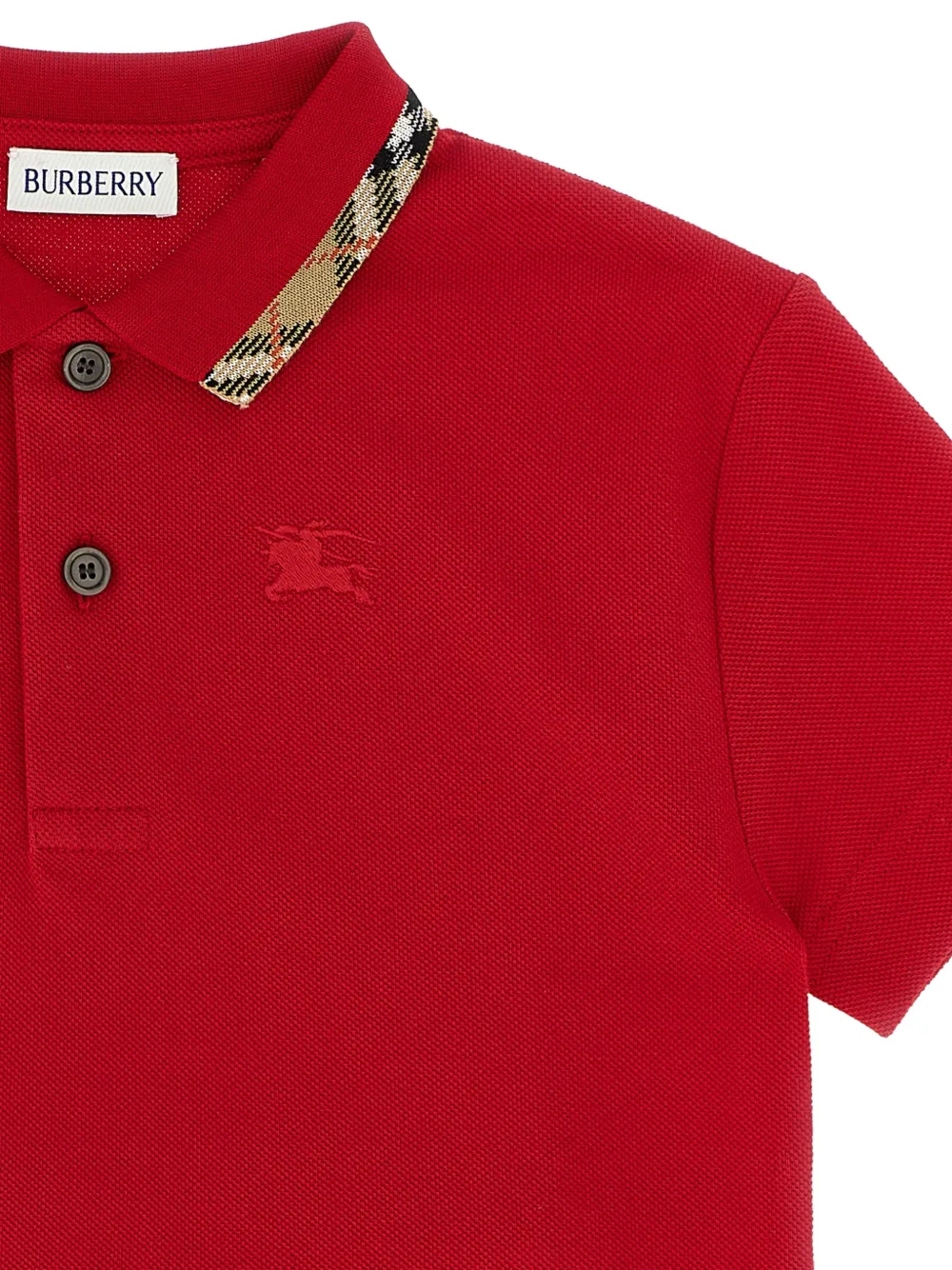 Burberry Kids Poloshirt met Check en Equestrian Knight Design Rood
