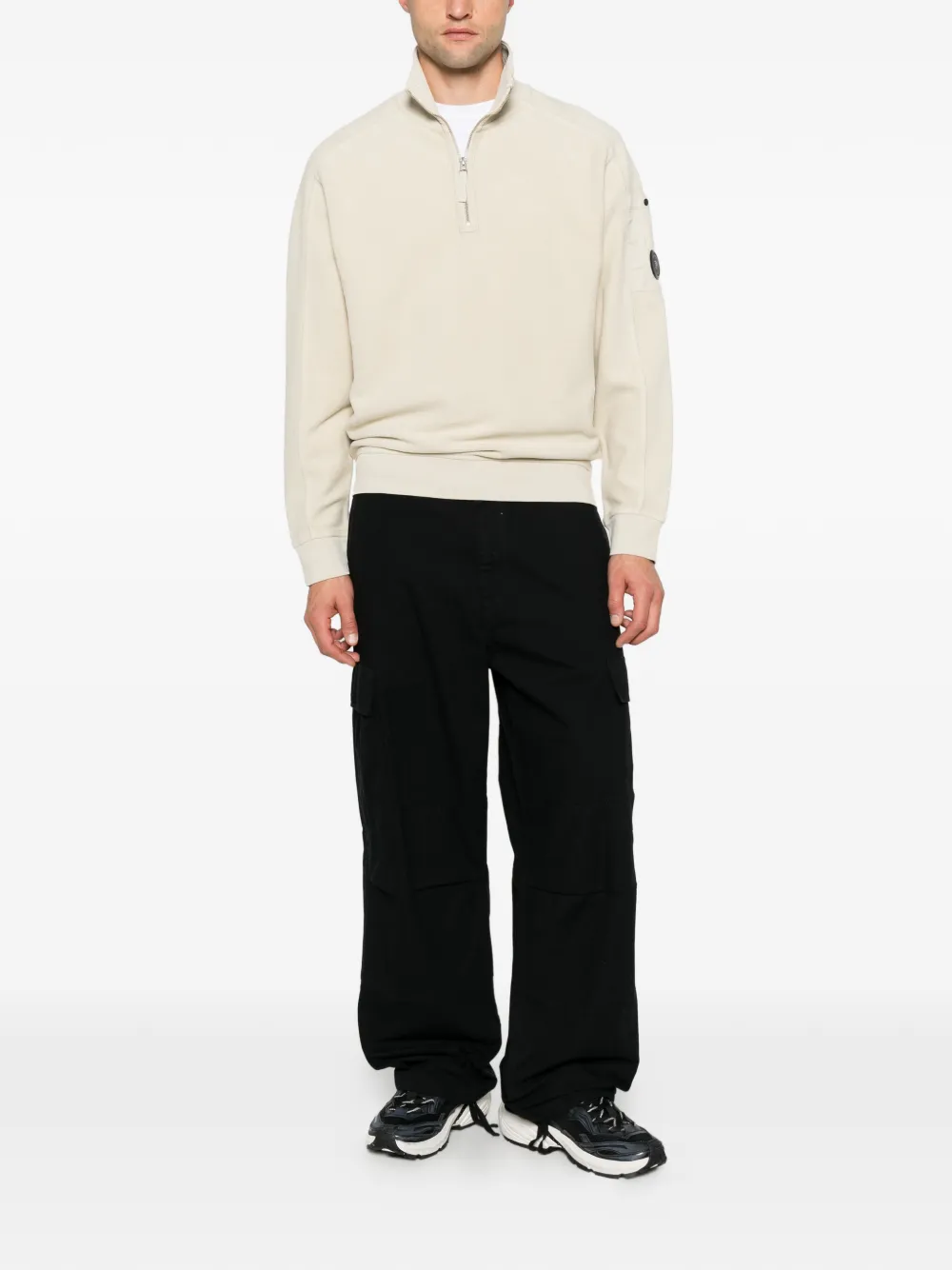 C.P. Company Lens-detail quarter-zip sweater Beige