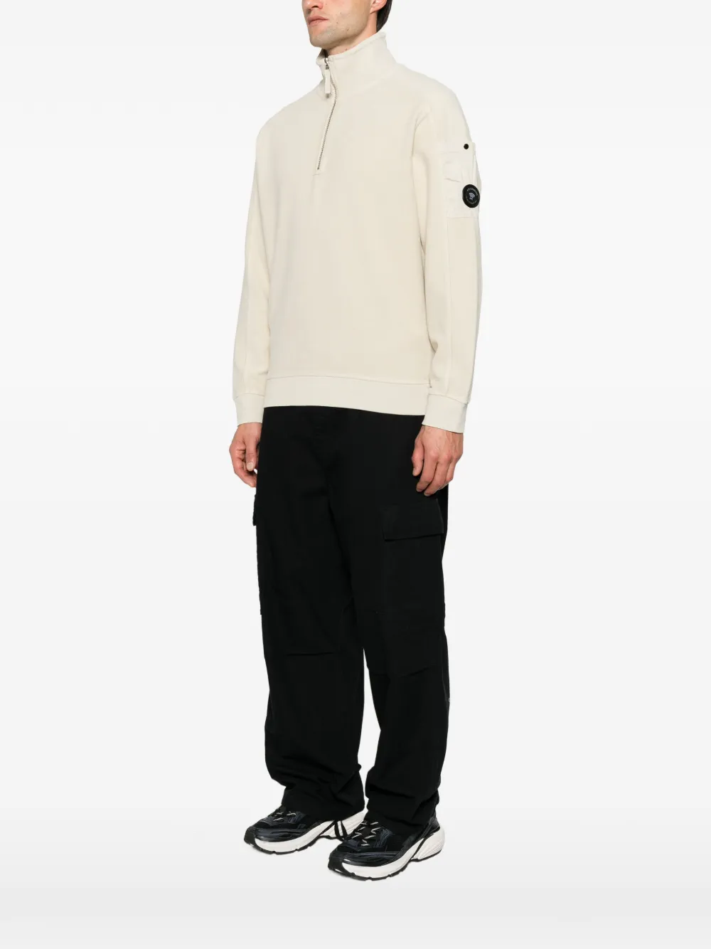 C.P. Company Lens-detail quarter-zip sweater Beige
