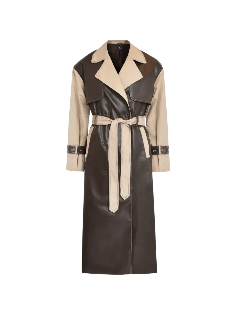 OW Collection Betty contrast-panel belted coat - Marrone