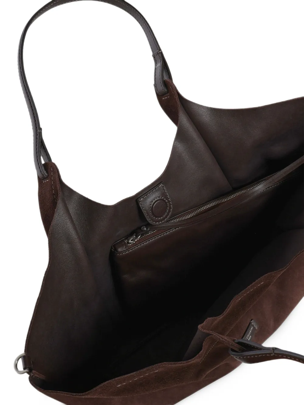 GIANNI CHIARINI large Dua suede logo-patch shoulder bag Bruin