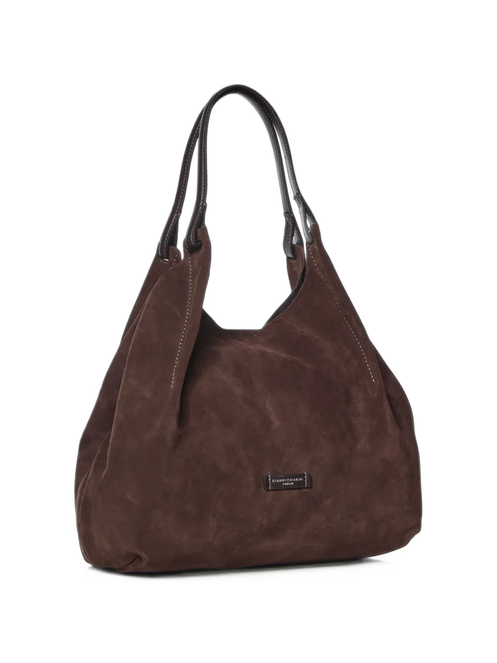 GIANNI CHIARINI large Dua suede logo-patch shoulder bag Bruin