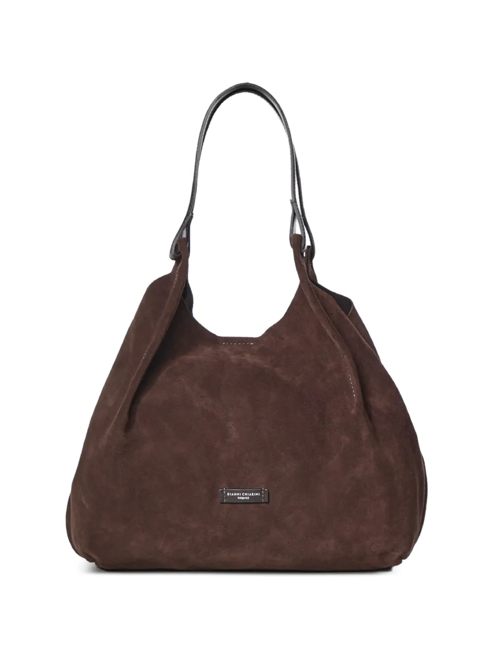 GIANNI CHIARINI large Dua suede logo-patch shoulder bag - Marrone