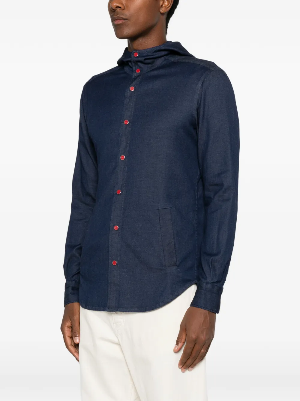 Kiton Mariano hooded button-fastening shirt Blauw