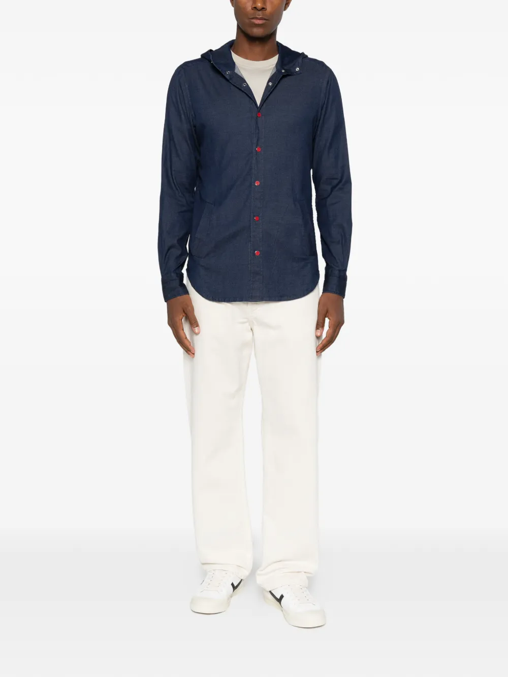 Kiton Mariano hooded button-fastening shirt Blauw