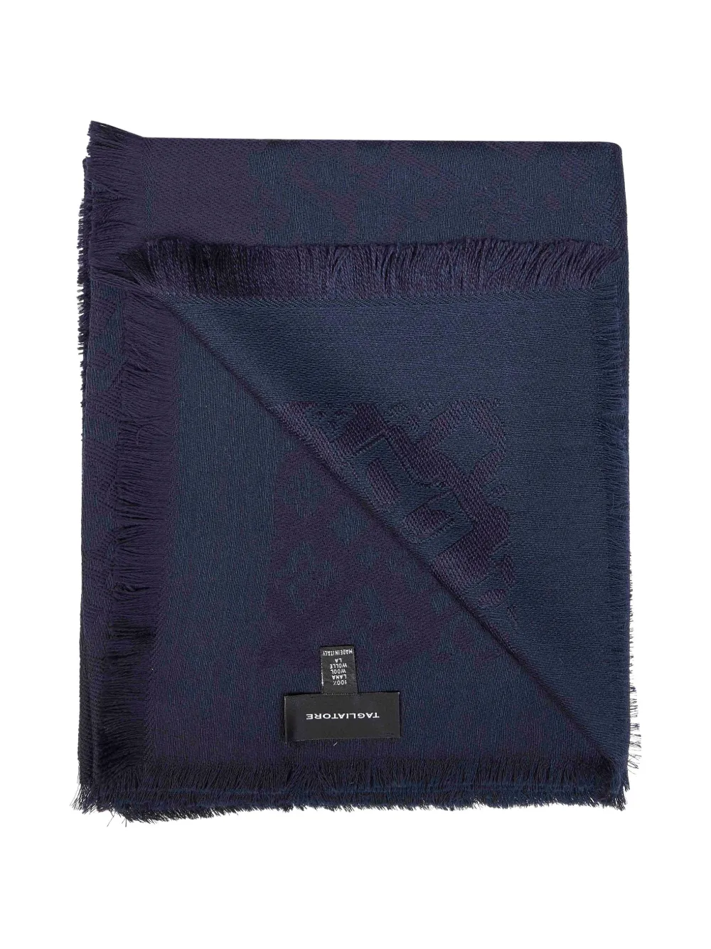 Tagliatore jacquard-logo fringed scarf Blauw