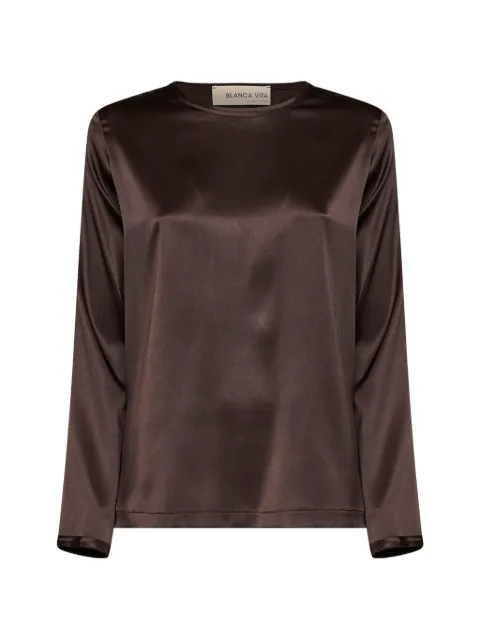 Blanca Vita raw-edge long-sleeve blouse