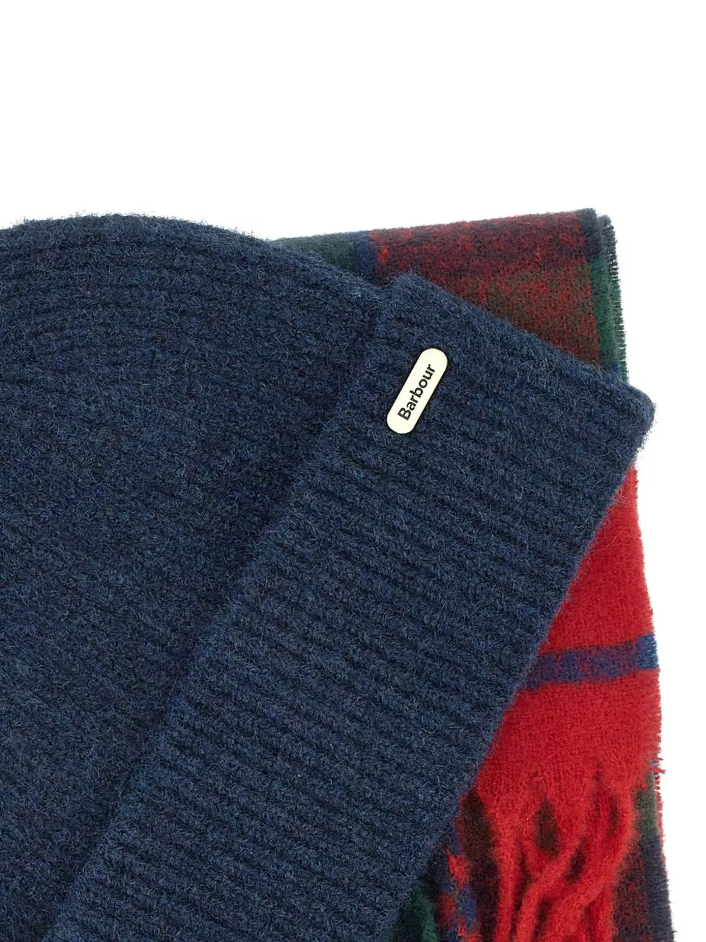 Barbour Olivia tartan fringed beanie hat and scarf set Blauw