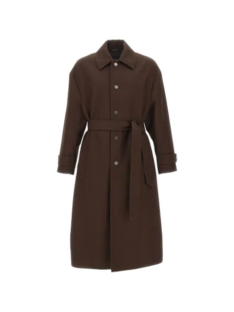 BOSS herringbone-pattern belted coat