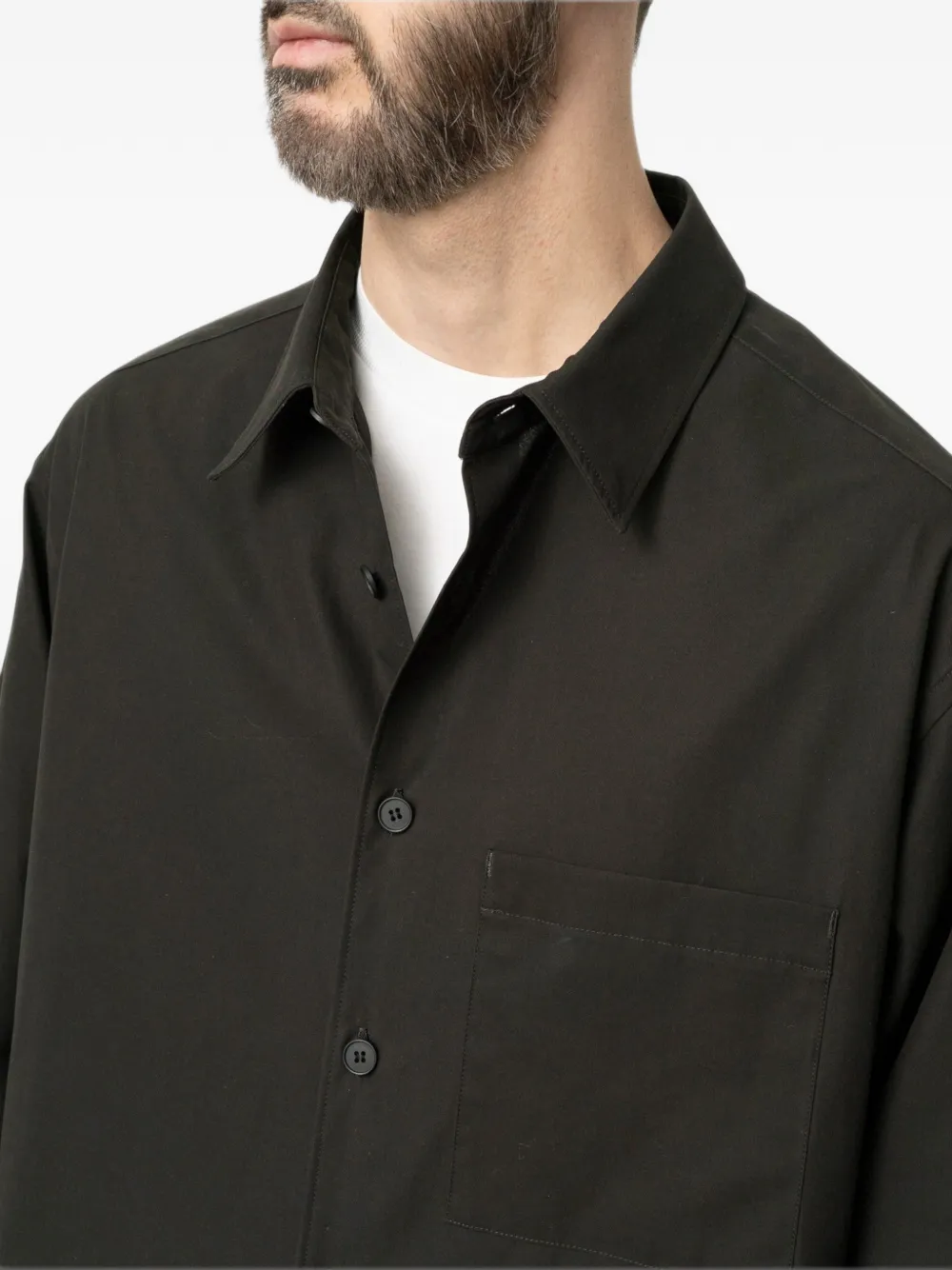 Still by Hand Katoenen twill shirtjack Bruin
