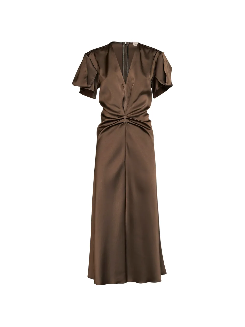 Blanca Vita tulip-sleeve gathered-waist midi dress - Marron Blanca Vita tulip-sleeve gathered-waist midi dress - Marron
