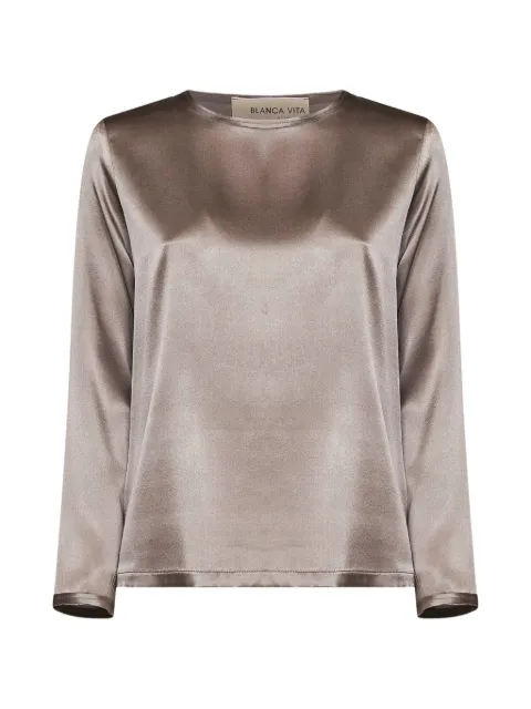 Blanca Vita raw-edge long-sleeve blouse