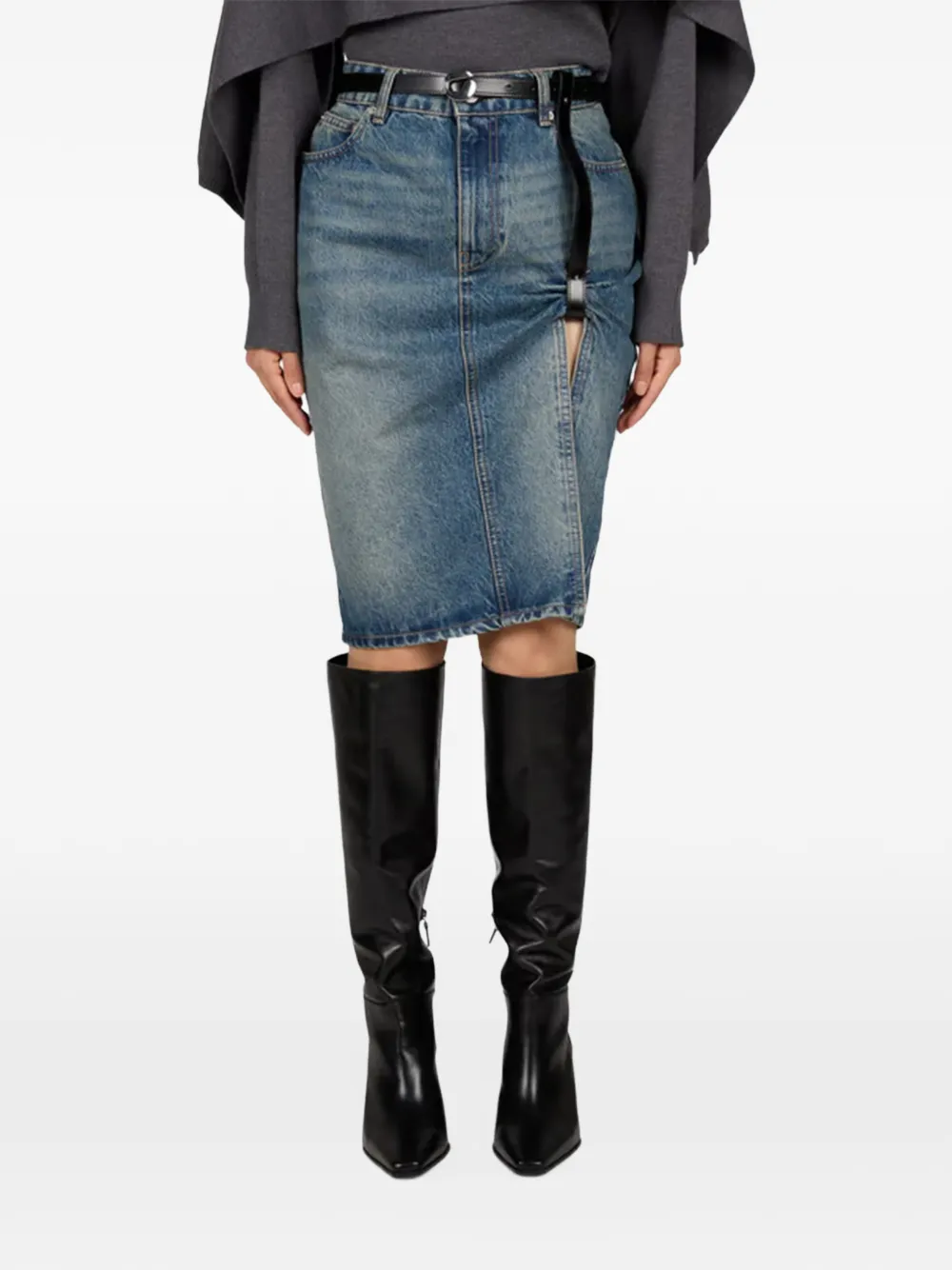 Coperni belted slit-detail midi skirt Blauw