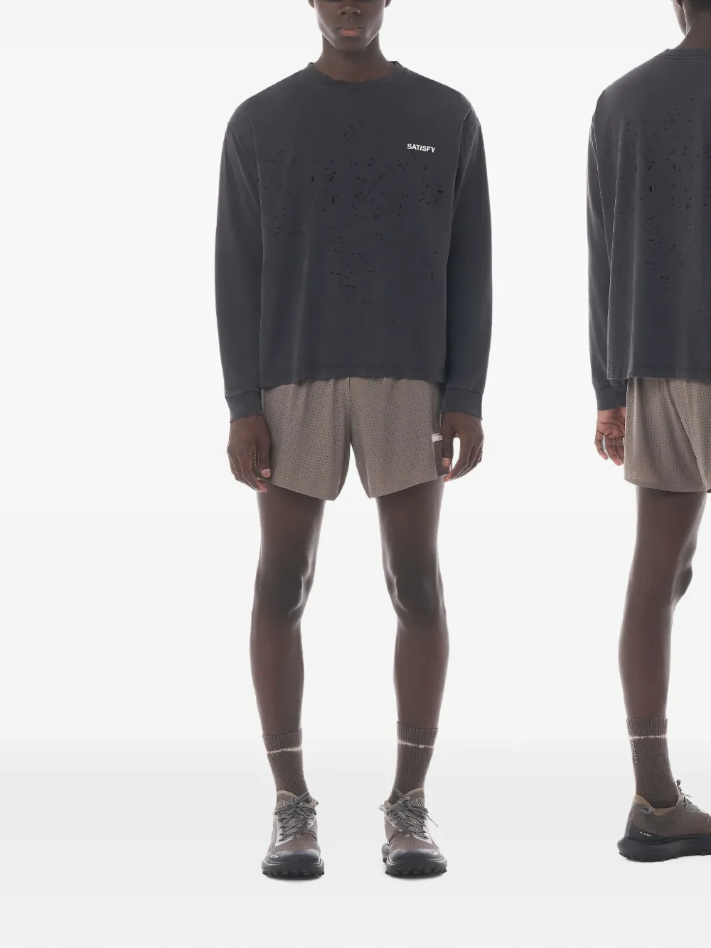 Satisfy MothTech gerafeld T-shirt met lange mouwen Grijs