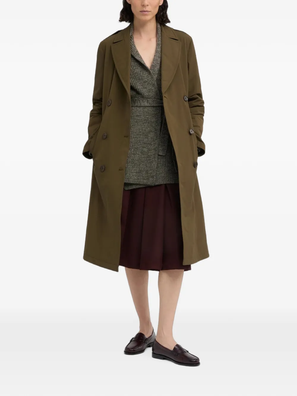ASPESI double-breasted belted trench coat Groen