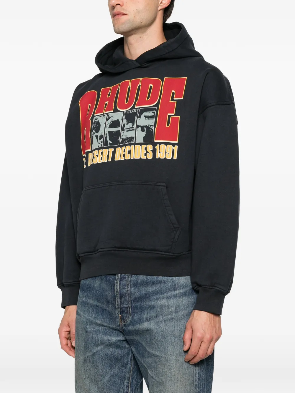 RHUDE graphic-print hoodie Zwart