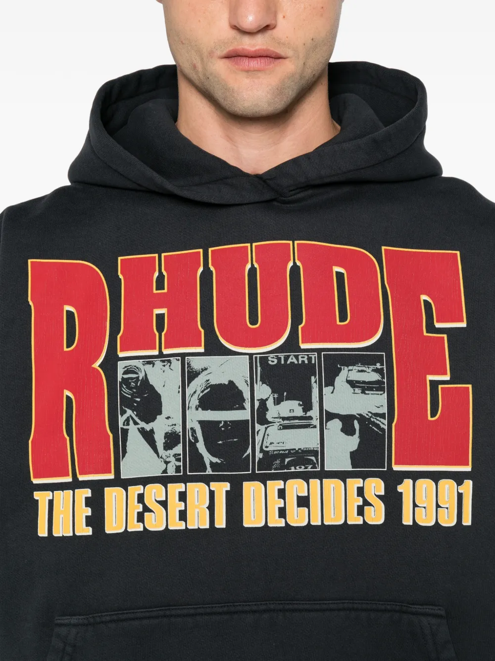 RHUDE graphic-print hoodie Zwart