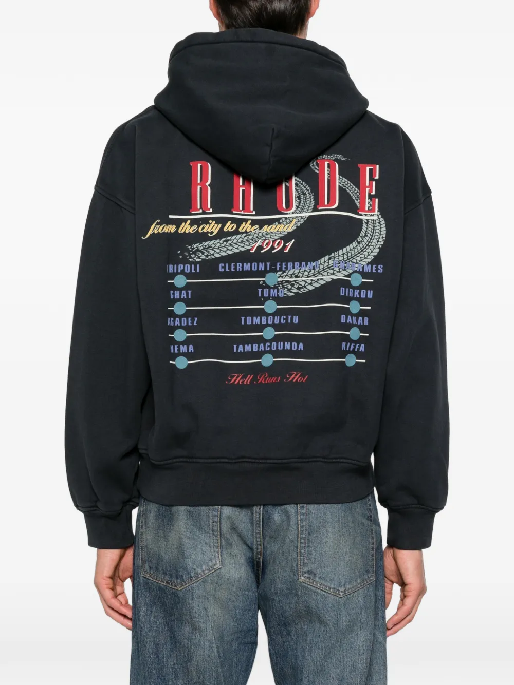 RHUDE graphic-print hoodie Zwart