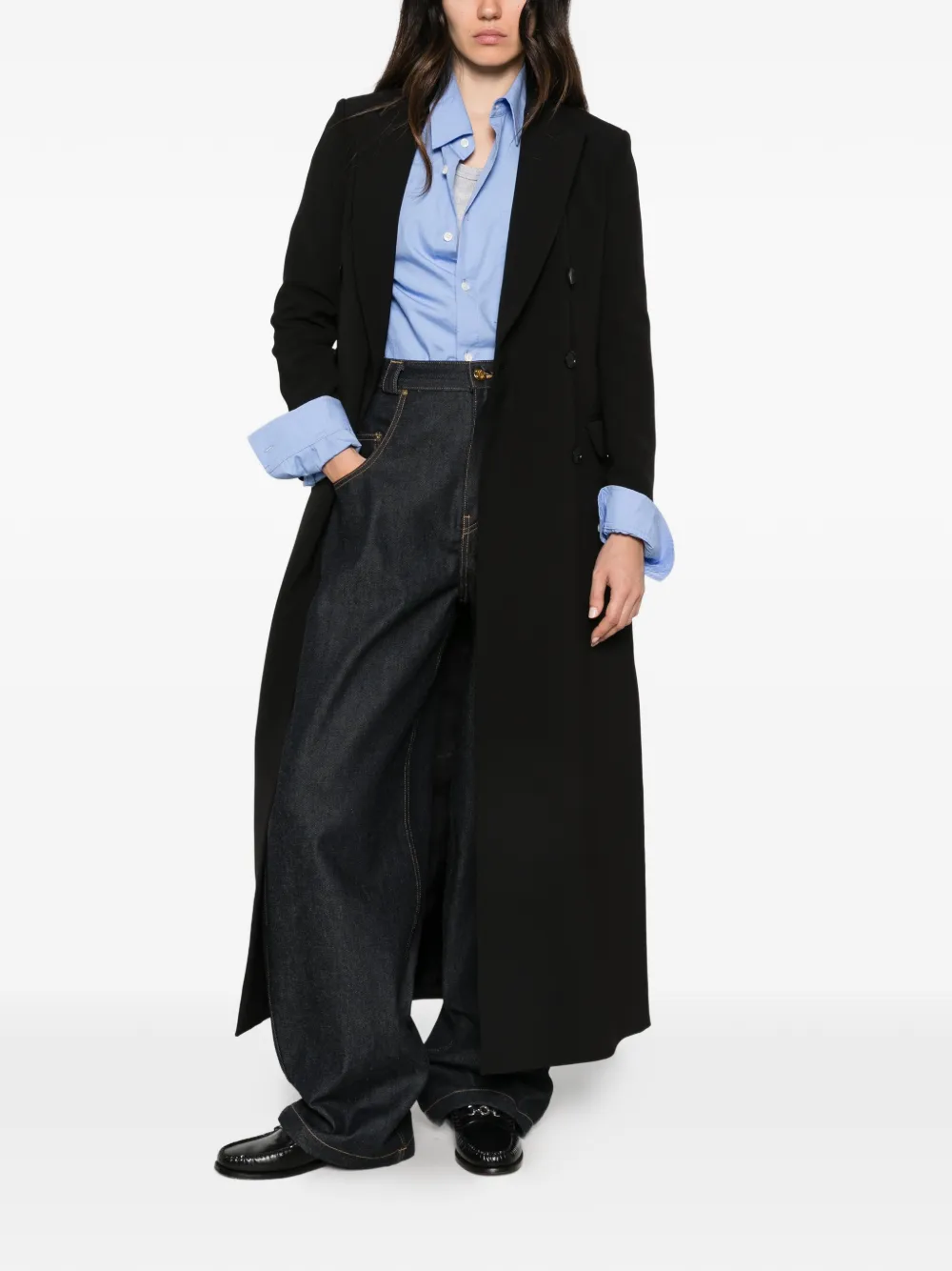Cenere GB double-breasted peak-lapel coat - Noir Cenere GB double-breasted peak-lapel coat - Noir