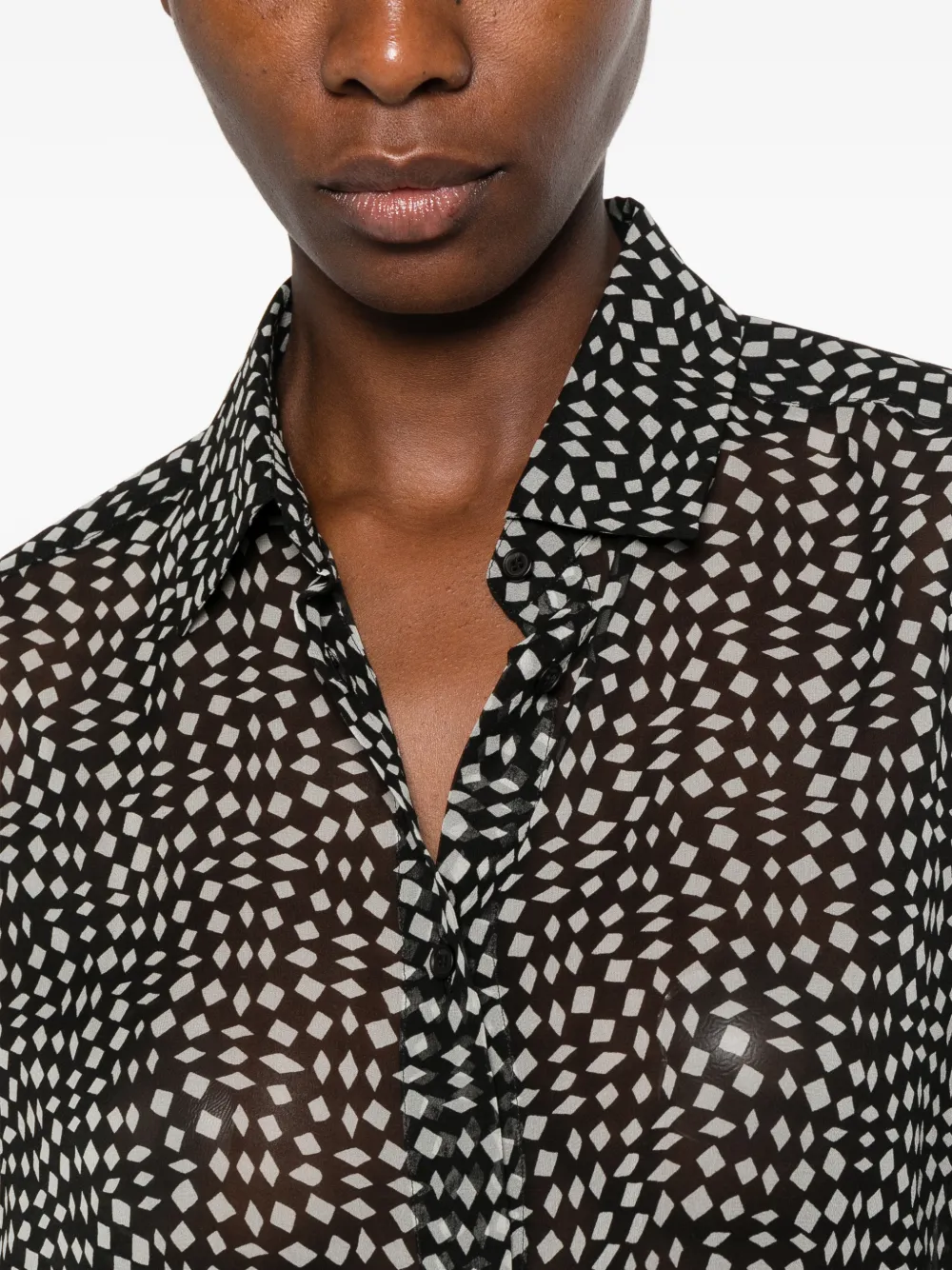 FENDI geometric-print sheer shirt Zwart