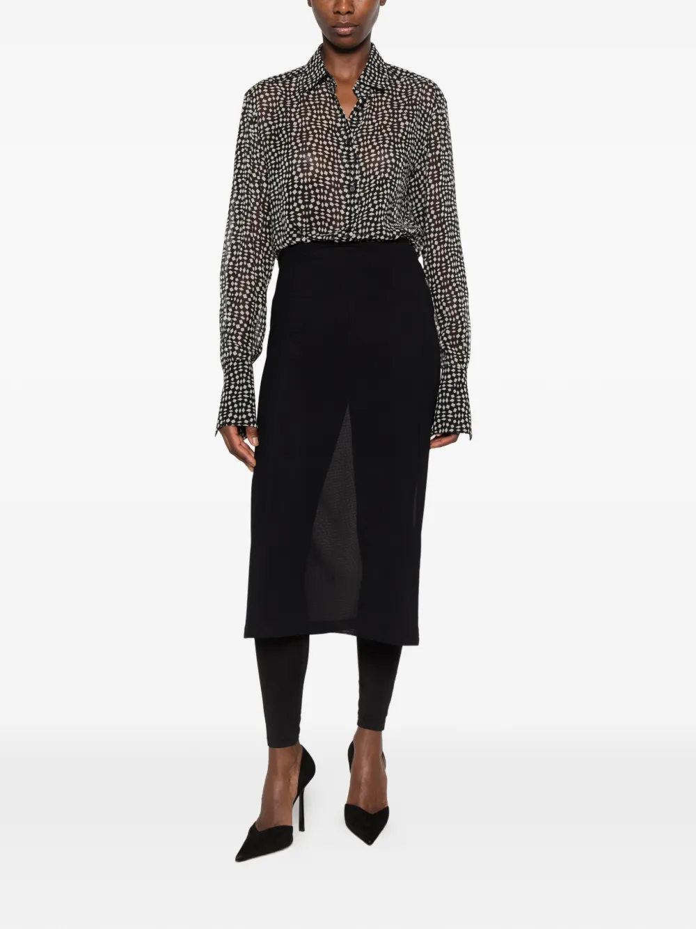 FENDI geometric-print sheer shirt Zwart