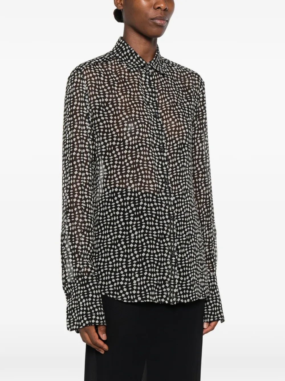 FENDI geometric-print sheer shirt Zwart