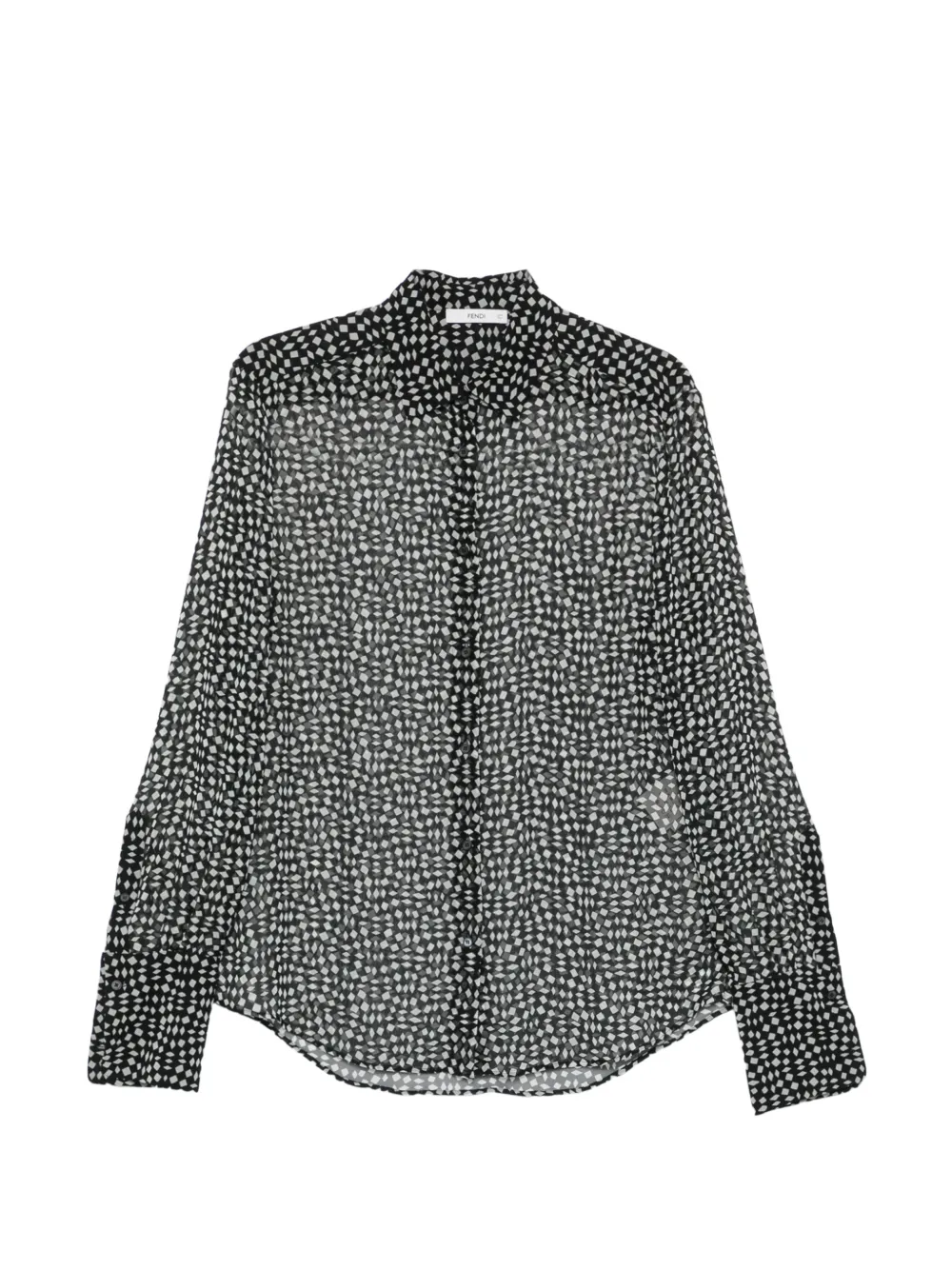 FENDI geometric-print sheer shirt Zwart