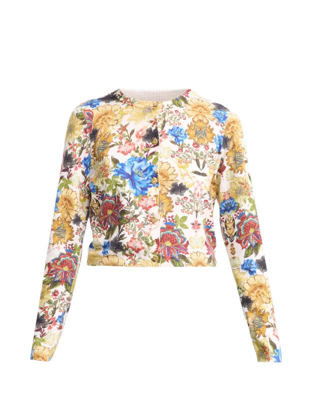alice + olivia floral-print cotton cardigan - Toni neutri