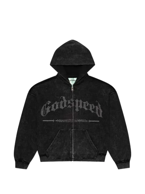 GODSPEED rhinestone-logo acid-wash hoodie