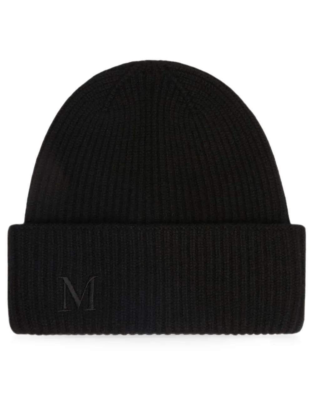 Max Mara ribbed-knit logo-embroidered beanie hat Zwart