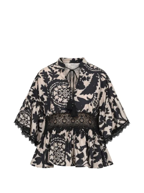 kaos paisley-print lace-panel blouse