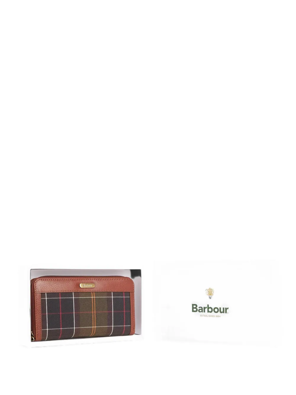 Barbour Daphne clutch met tartan-ruit en leren afwerking Bruin