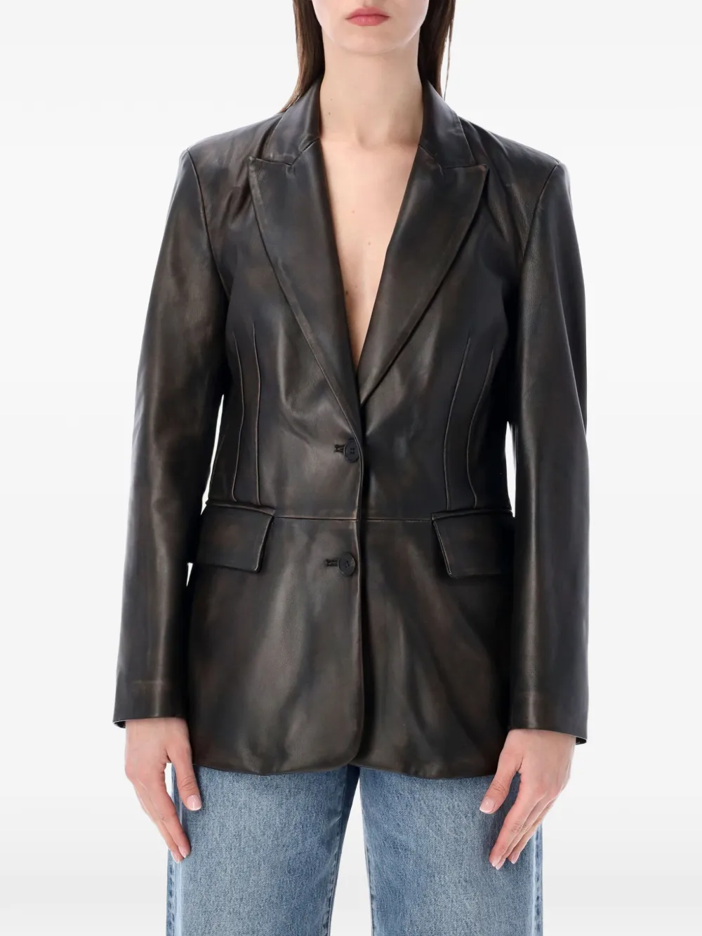 SWD BY S.W.O.R.D. rub-off leather blazer - Marrone