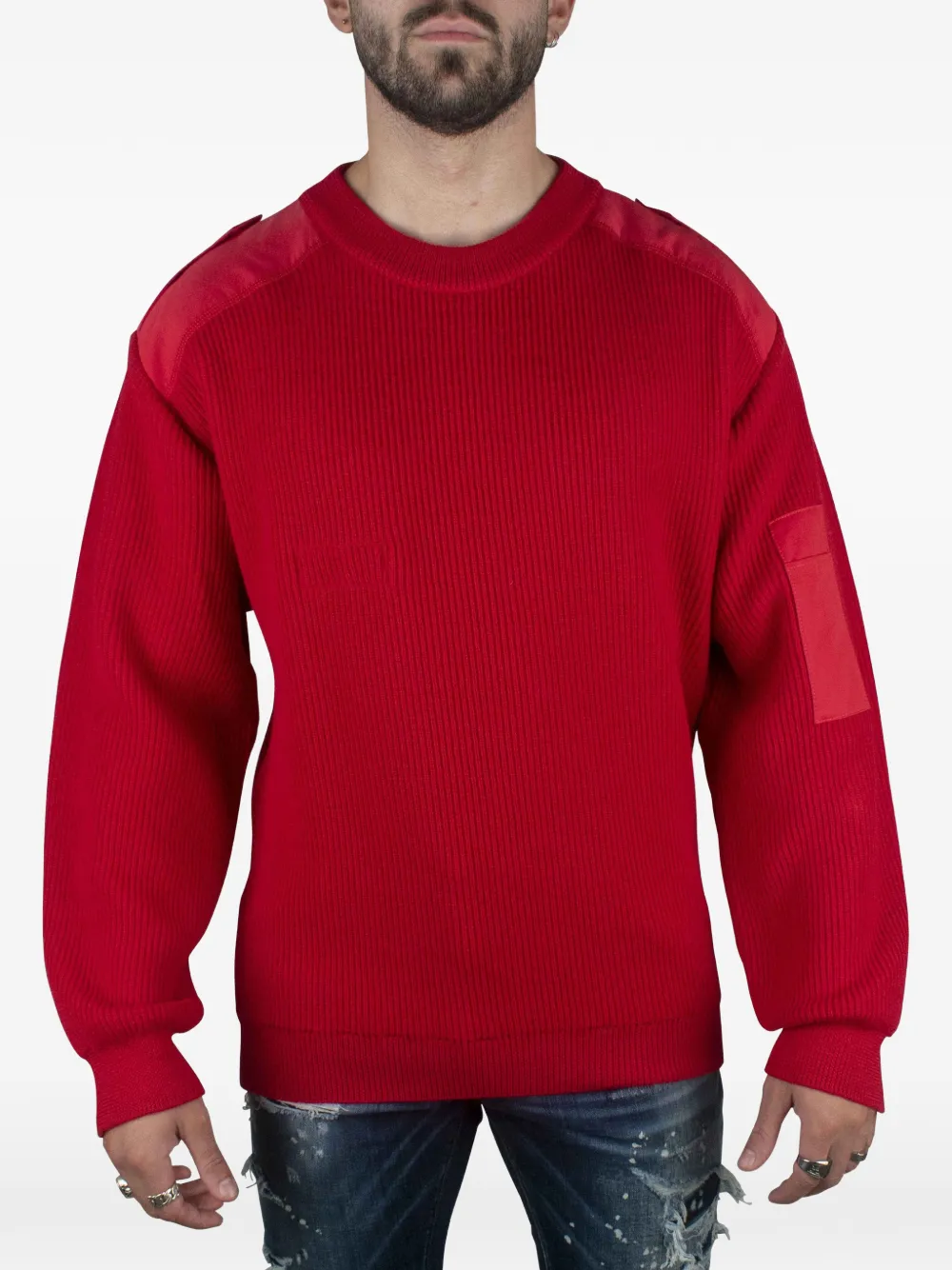Balenciaga logo-embroidered ribbed-knit sweater Rood
