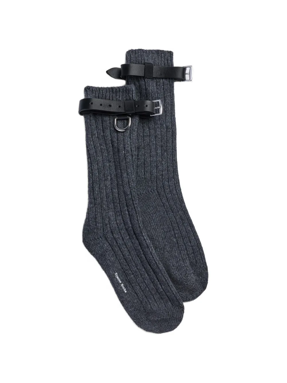 Simone Rocha Leather-strap Ribbed-knit Socks In Gray
