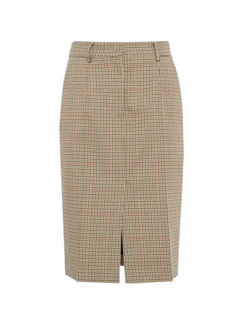 Tela check-pattern front-slit midi skirt