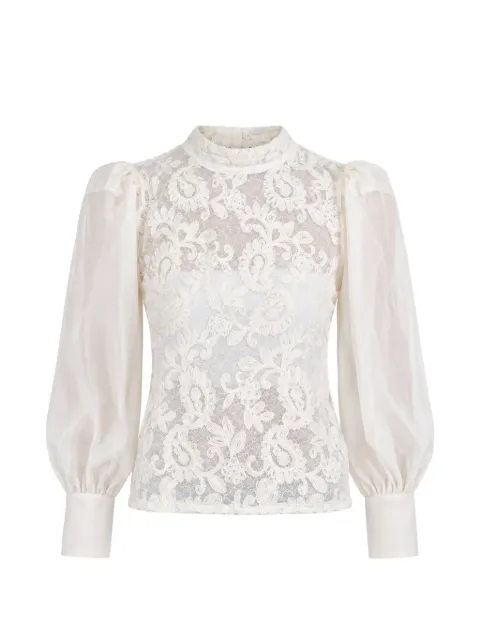VICOLO lace-overlay puff-sleeve blouse