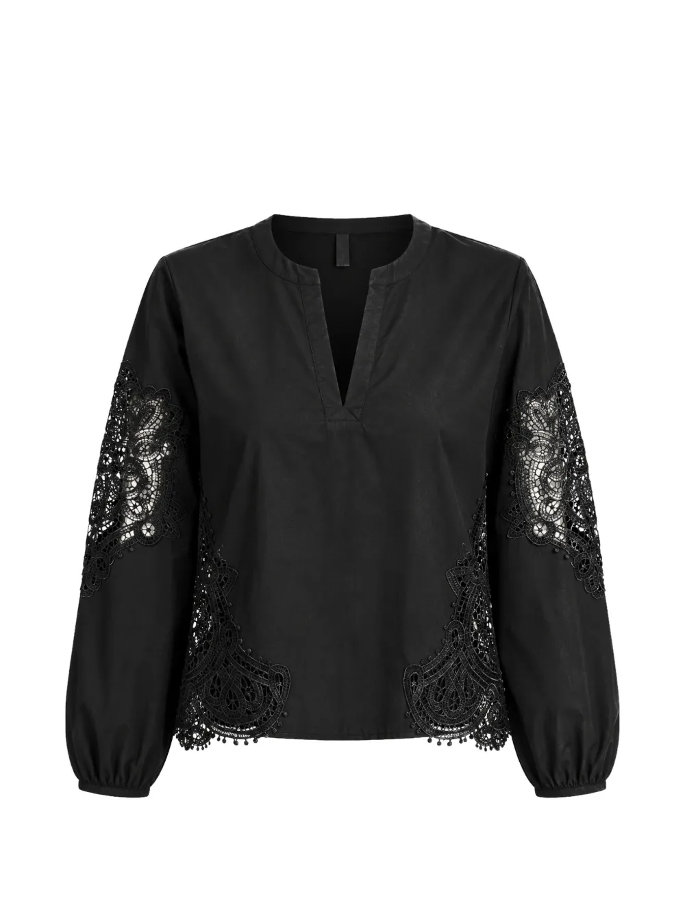 kaos Blouse met kanten vlak en V-hals Zwart