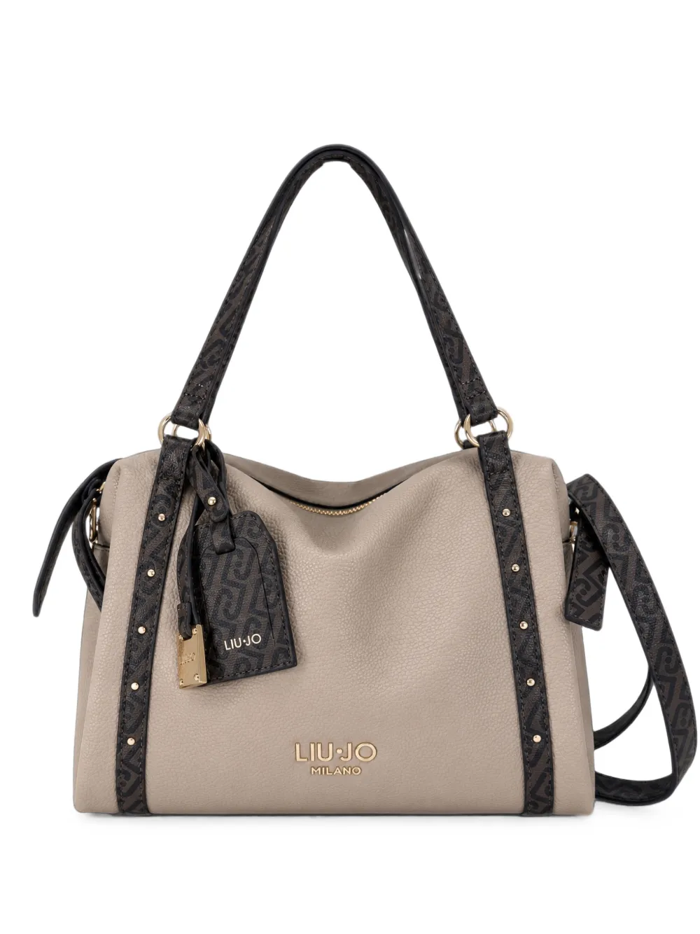 Liu •jo Monogram-print Studded Shoulder Bag In Neutral