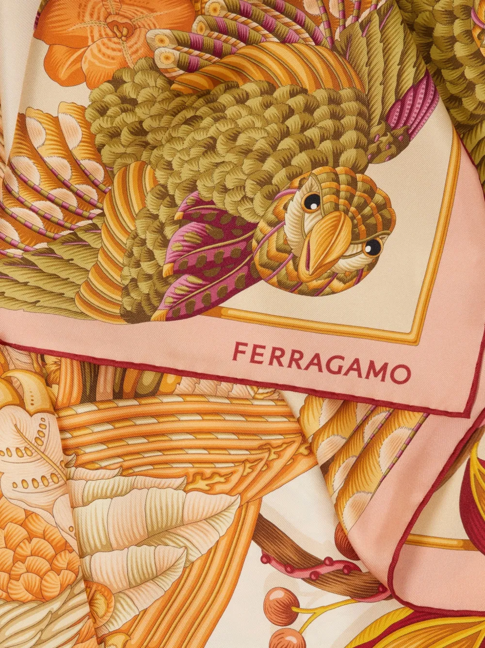 Ferragamo Zijden sjaal met papegaaien-print Oranje