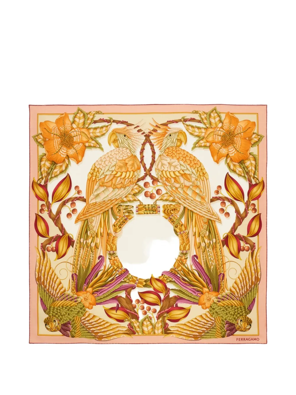 Ferragamo Parrots print silk scarf - Arancione