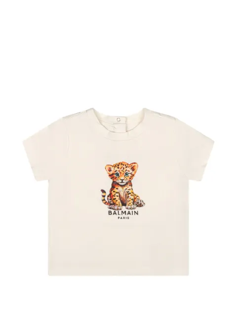Balmain Kids leopard-print logo-print T-shirt