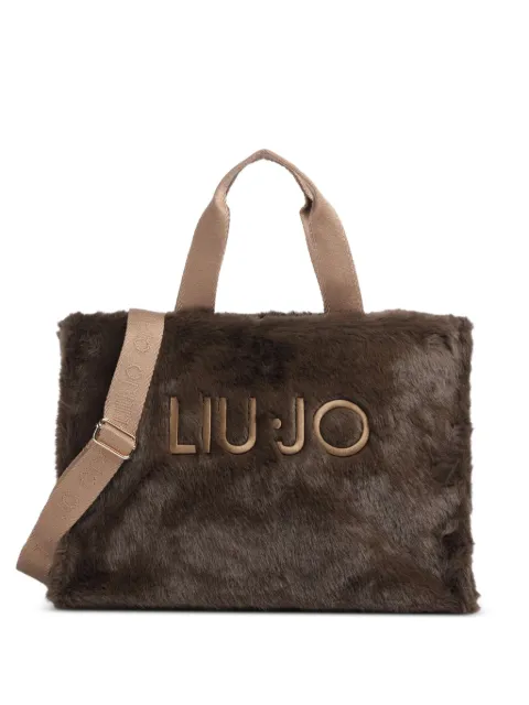 LIU JO faux-fur logo-lettering tote bag
