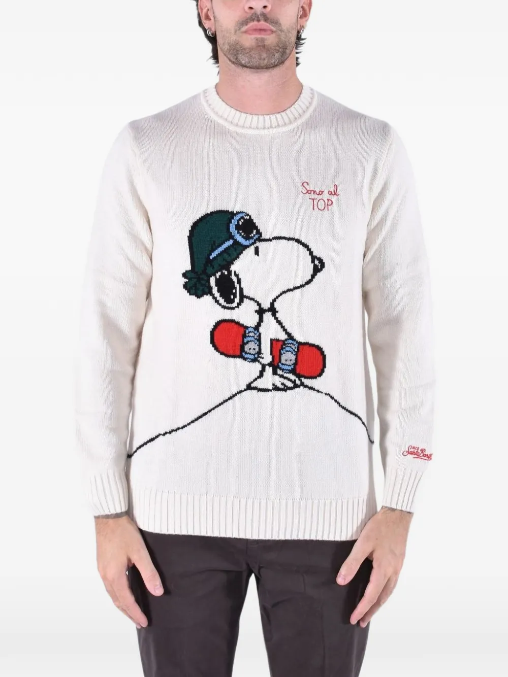 MC2 Saint Barth cream Bombardino light crew-neck knit with Snoopy intarsia and embroidery special edition Beige
