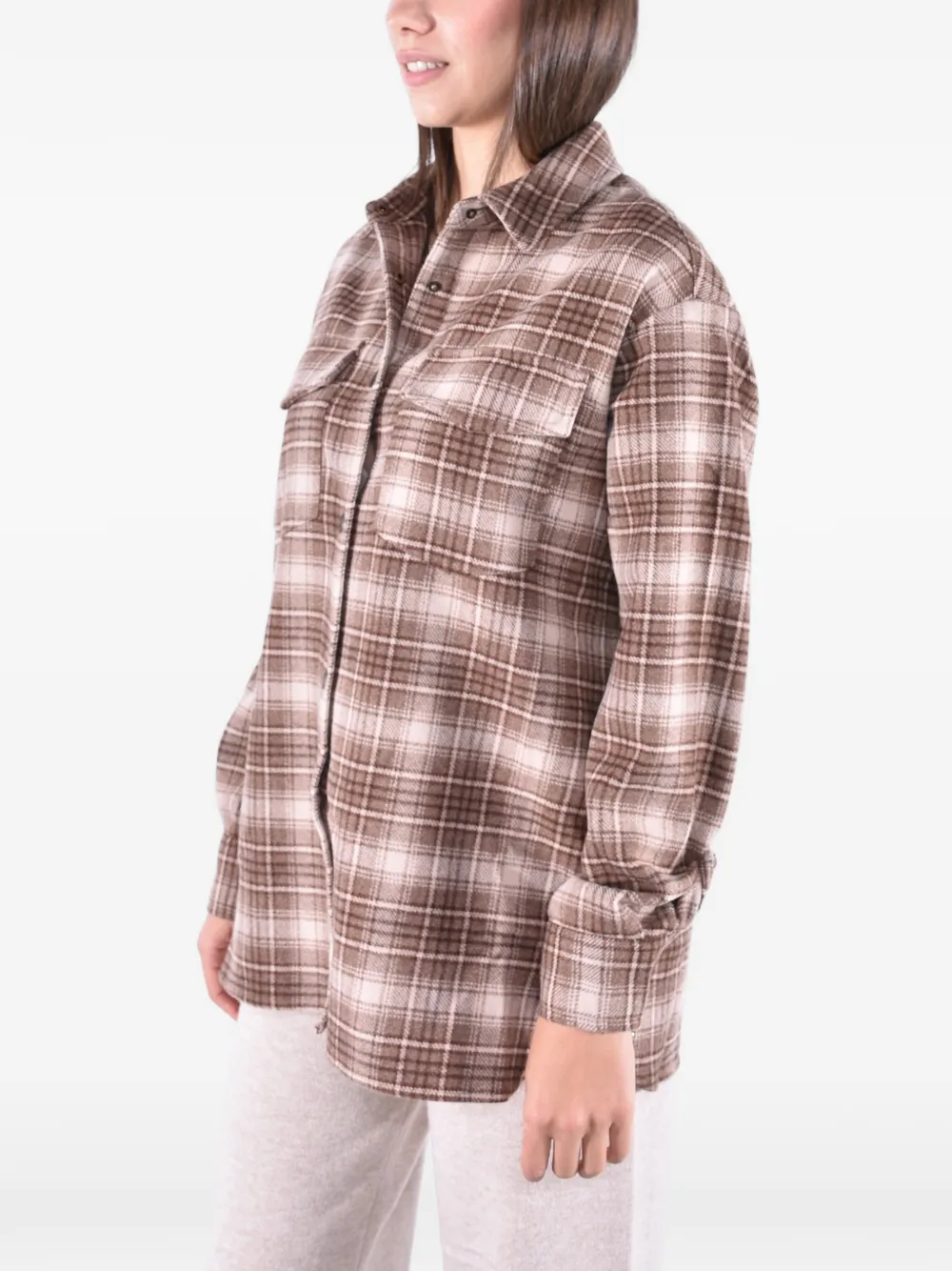 MC2 Saint Barth Cambry flanellen shirtjack met tartan-patroon en geborduurd logo Bruin