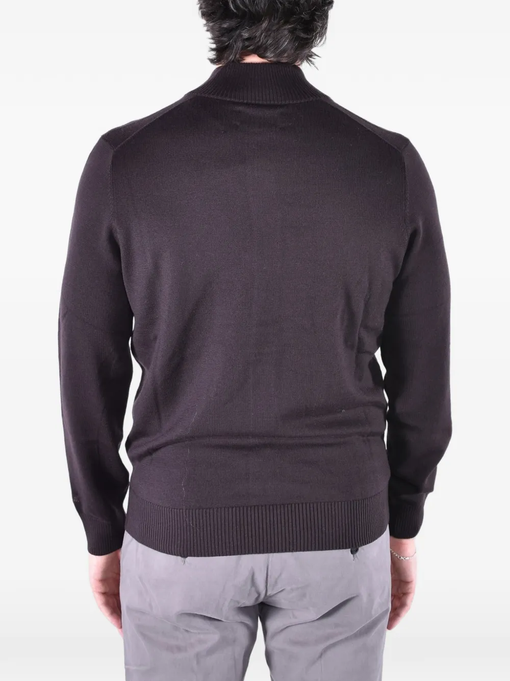 MC2 Saint Barth brown Savile merino wool cardigan with high collar Bruin