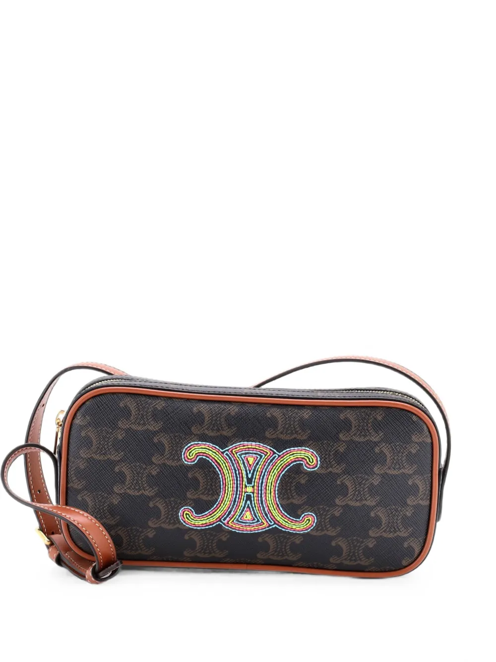Celine Pre-Owned petite sacoche portée épaule en toile enduite Triomphe brodée et cuir - Marron Celine Pre-Owned petite sacoche portée épaule en toile enduite Triomphe brodée et cuir - Marron