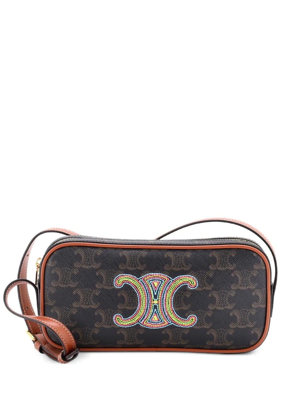 Celine Pre-Owned Cuir Triomphe Camera Embroidered Triomphe Coated Canvas with Leather Small shoulder bag - Brown