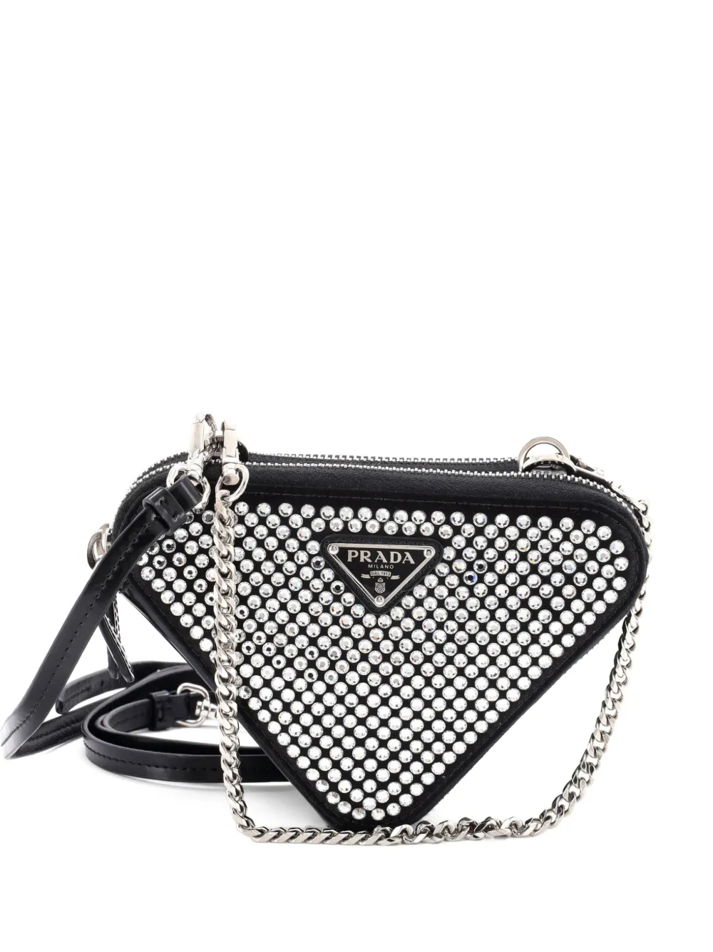 Prada Pre-Owned Triangle Double Pouch Crystal Embellished Satin Mini crossbody bag - Schwarz